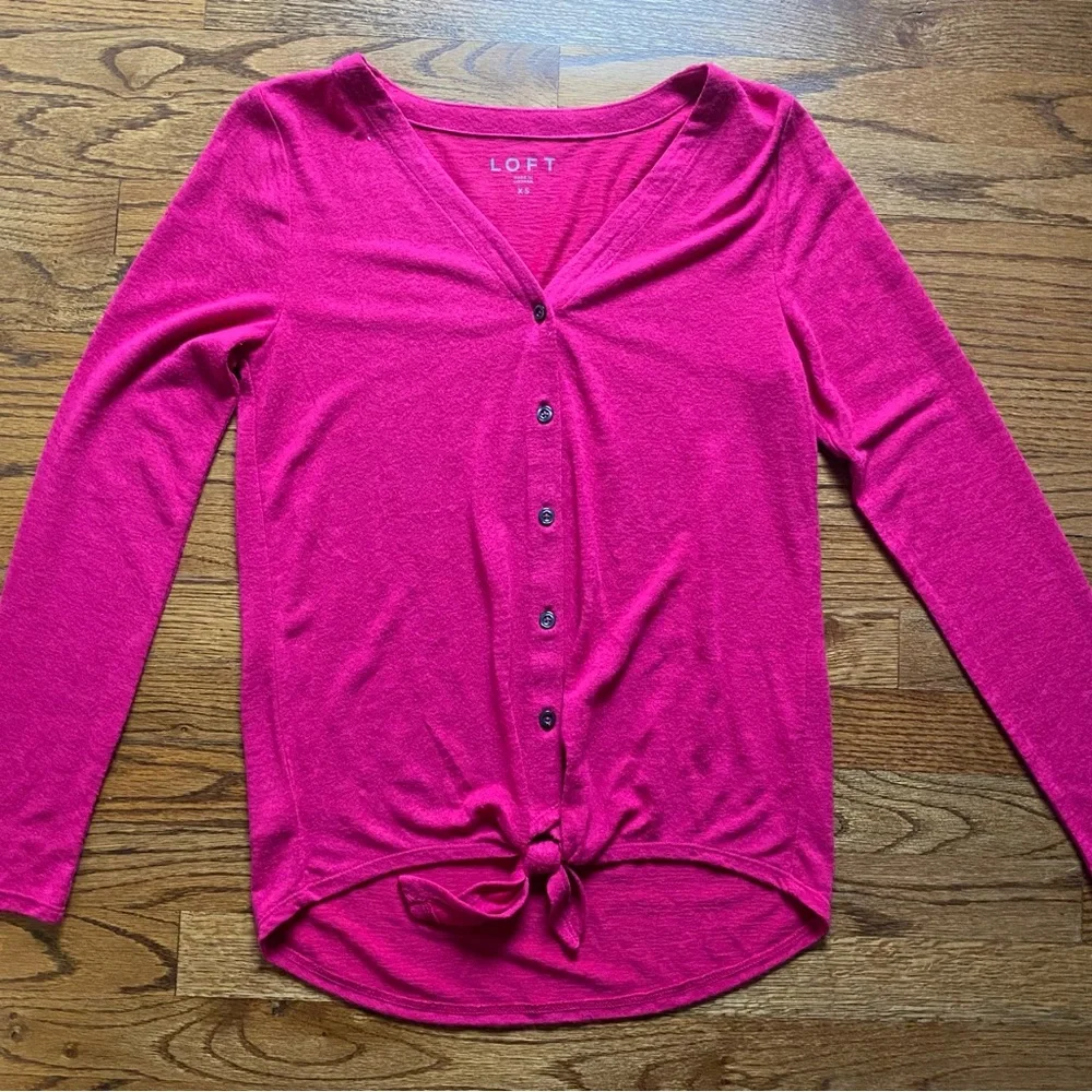 LOFT XS Pink Tie-Front Cardigan | V-Neck Button Top NWOT.